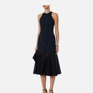 NWT Rare JONATHAN SIMKHAI Womens Mesh Racer Mermaid Midi Navy Blue Dress -Size 0